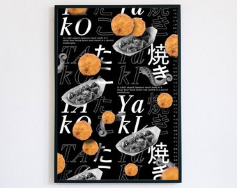 Takoyaki Poster: Japanese Food, Black and White Typography (Digital Download)
