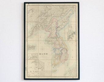 Antique Map Wall Art | Map Poster Print | Vintage map of Korea | Printable poster