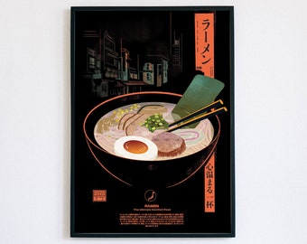 Ramen Wall Art Japan Noodle Poster Cyber Punk DIGITAL PRINT Dark Retro Ramen Poster