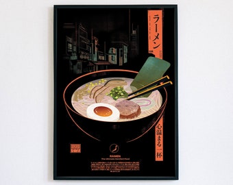 Cyberpunk Ramen Poster: Japanese Noodle Wall Art (Digital Print)