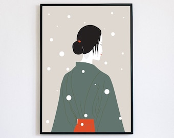 Japanese Woman Wall Art | Minimalist Wall Art Printable | Geisha Ukiyo-e Wall Art | Printable poster