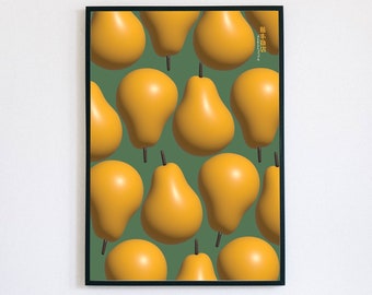 Fruit Wall Art | Japanese Wall Art | Fruit Pear Print | 3D Fruit Print| Printable poster