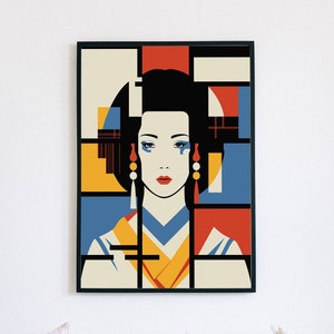 Arte mural de geishas / Regalo japonés / Pósters de Piet Mondrian / Póster imprimible