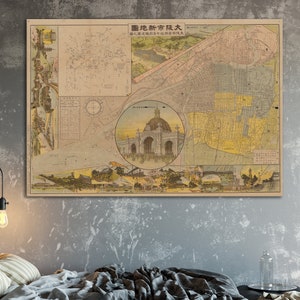 Vintage Karte Wandkunst | Karte Posterdruck | Vintage Karte von Osaka Japan | Druckbares Poster
