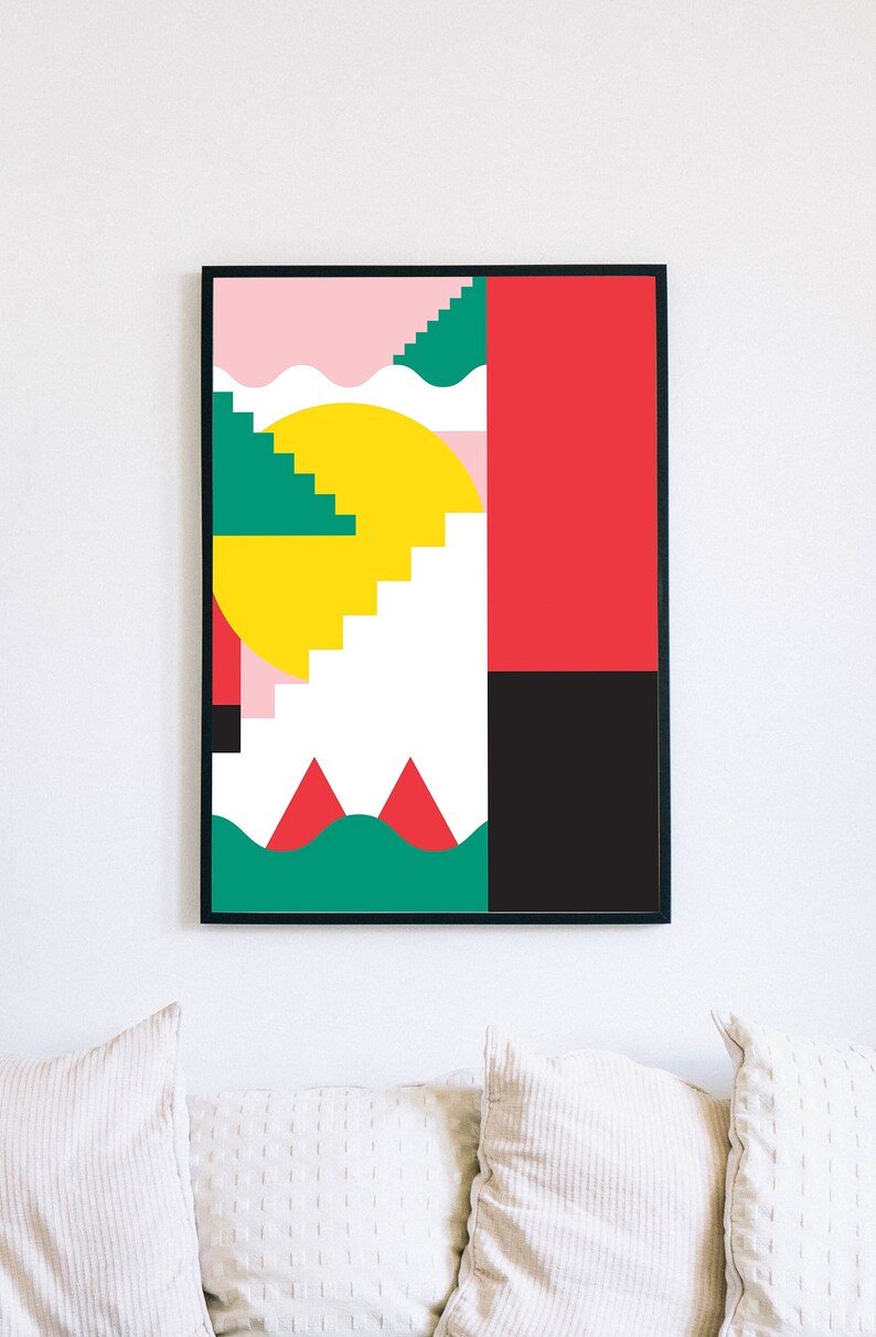 Japanese Art Poster Colorful Illustration Japanese Geometric Illustration Poster Printable poster image 1