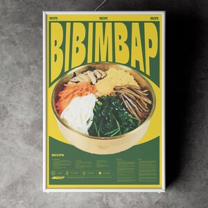 koreanisches Essen Wand Kunst Bibimbap Rezept Poster Unterricht Bibimbap machen digitale druckbare Kunst