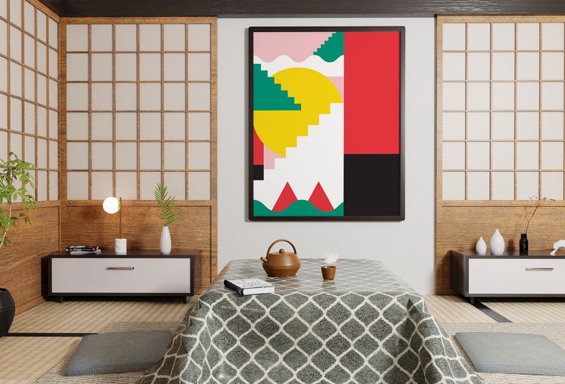 Japanese Art Poster Colorful Illustration Japanese Geometric Illustration Poster Printable poster image 2