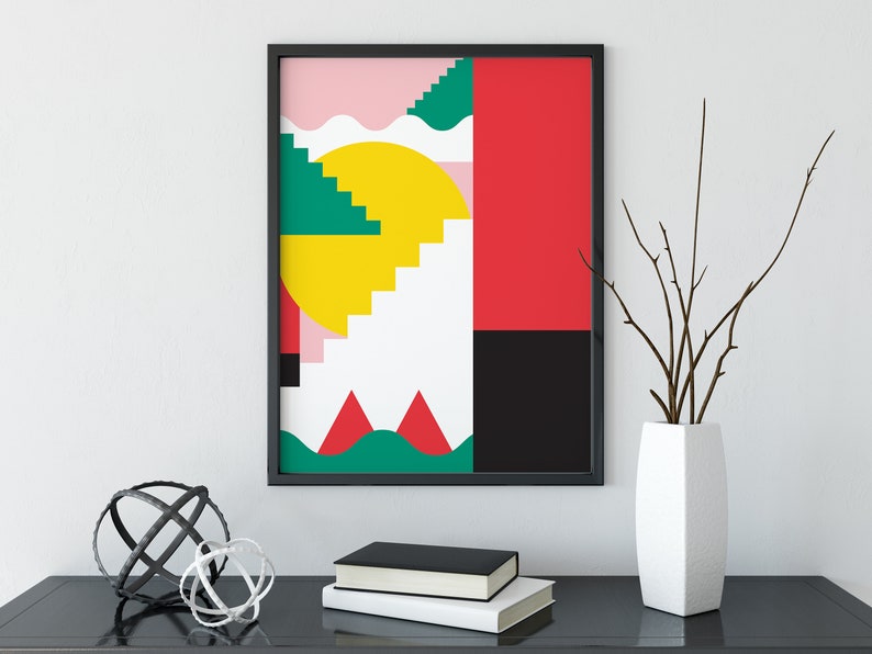 Japanese Art Poster Colorful Illustration Japanese Geometric Illustration Poster Printable poster image 4