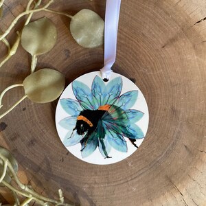 Bee In The Flower Ornament, Original Art Holiday Gift, Bee Lover