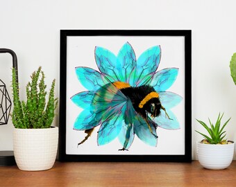 Bee In The Flower Art Print, Pollinator Art, Bumble Bee Decor, Nursery Art, Insect Wall Art for Home