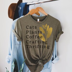 Cats Plants Coffee Crafting Thrifting Unisex Short Sleeve Tee
