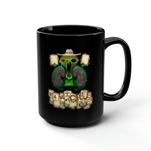 Samiches! 15oz Black Mug, Parasite Tourist Sandwich Hoarder, Silly Horror Art Coffee Cup