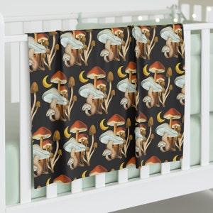 Mushrooms and Moon Black Baby Swaddle Blanket