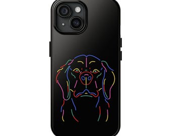 Schwarz Neon Minimalist Hund Handyhülle | Niedliche Geschenke für Hundemamas | Einfaches Design Phone Cases | Ungewöhnliche Geschenkidee | Doodle-Kunst