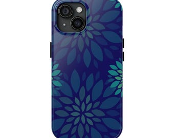 Navy Blue Digital Floral Protective Phone Case Floral Art iPhone Case | Minimal Botanical Design | Slim Aesthetic Cover for iPhone 13 14 15