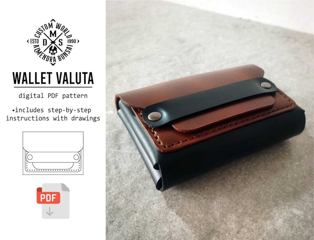 Leather Wallet PDF Pattern, Compact Card Holder Template (digital ...