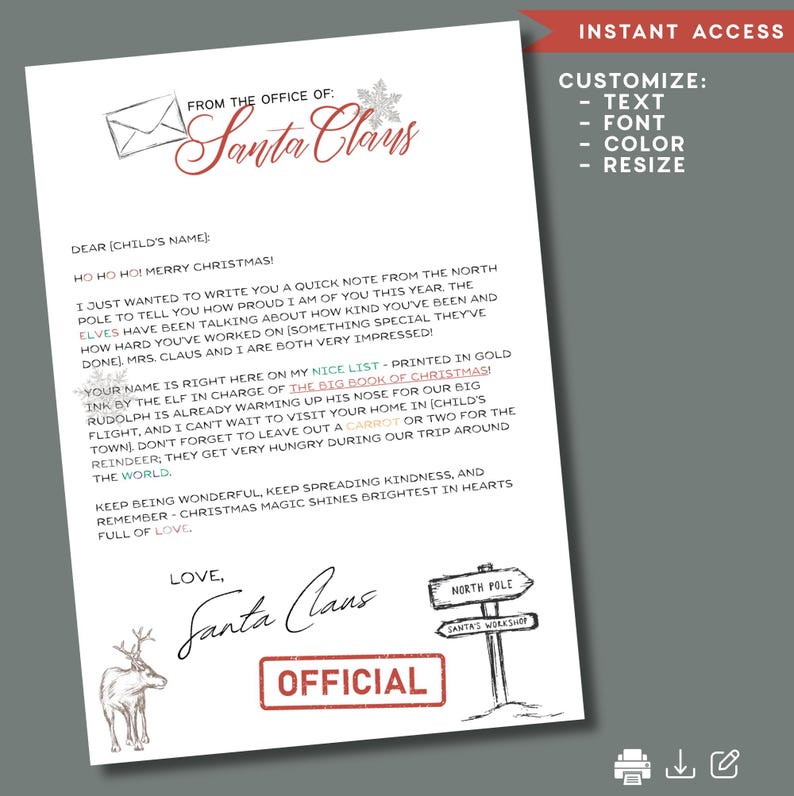 Editable Santa Letter Bundle: Canva Templates (digital Download) - Etsy
