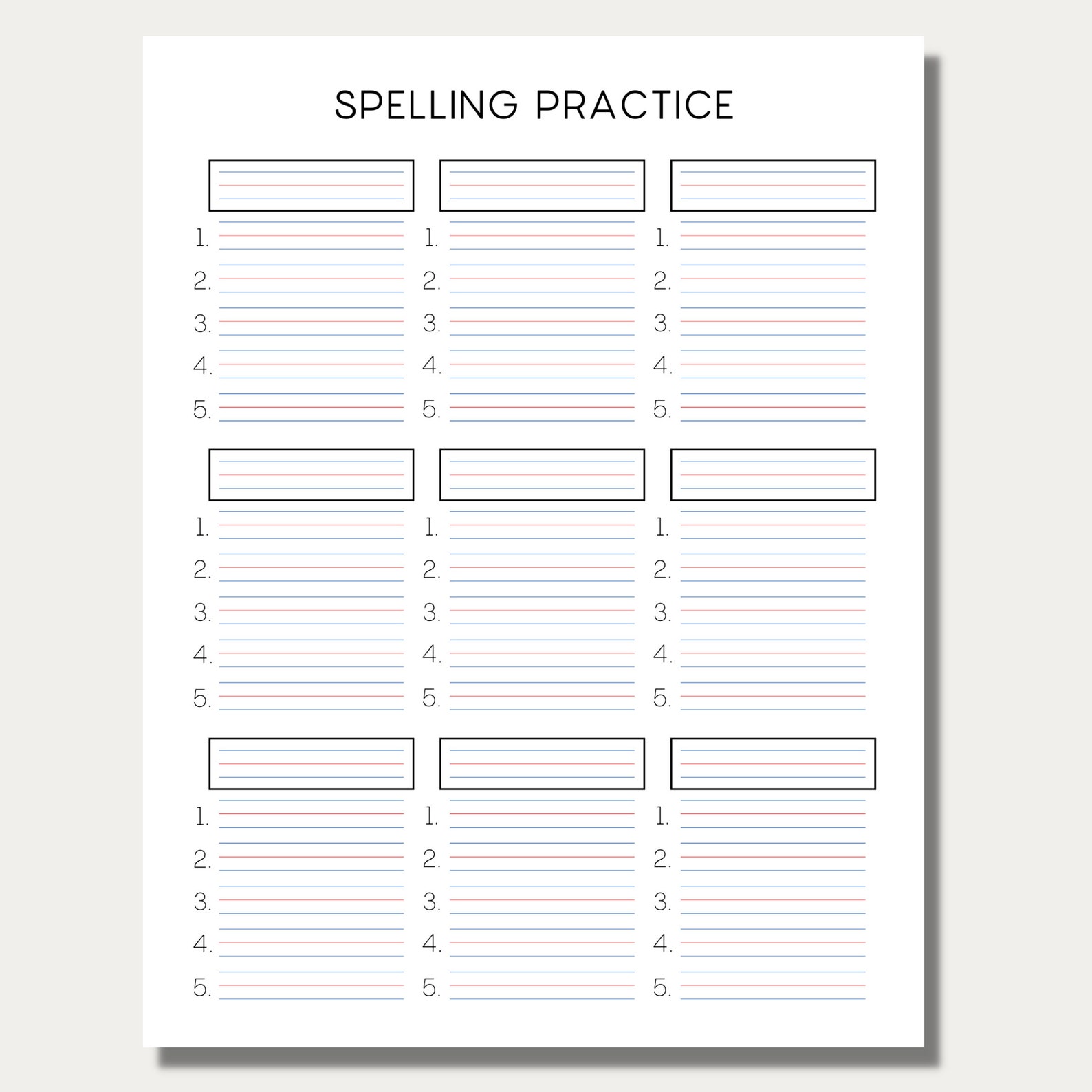 Spelling Word and Writing/handwriting Practice Sheet With Guidelines ...