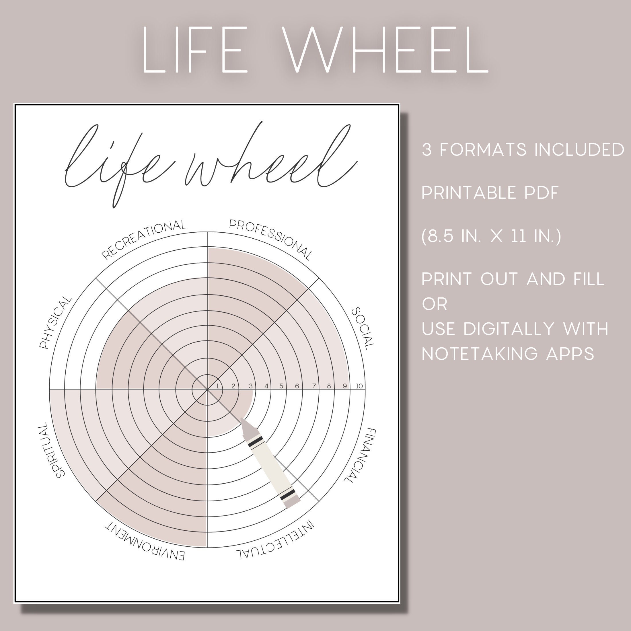 LIFE WHEEL Life Audit Printable Worksheet Level 10 Life Goals & Vision LIFE WHEEL Life Audit Printable Worksheet Level 10 Life Goals & Vision