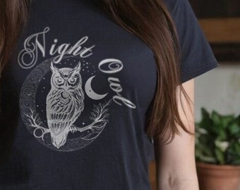 Night Owl Tshirt, Owl Lover Gift, Nocturnal Graphic Tee, Cottagecore Shirt, Late Night Owl Shirt