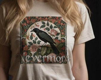 Nevermore Raven Graphic Tshirt, Edgar Allan Poe Shirt, Gothic Tee, Literary Gift, Poe Lover Gift