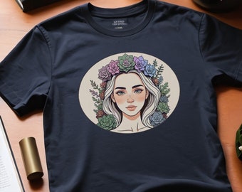 Camiseta con colores cómodos de Succulent Queen: Camiseta con gráfico de cactus estilo cottagecore