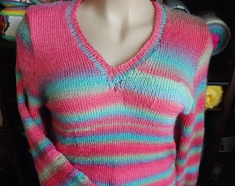 Parrot Color V Neck Sweater, Tie Dye Unicorn Colour Jumper, Unisex Sweater, Rainbow Sweater, Gift For Her/Him