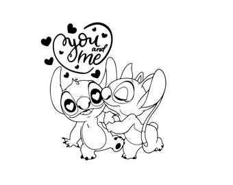 Stitch and Angel Love SVG, Valentines Day Cut File (Digital Download)