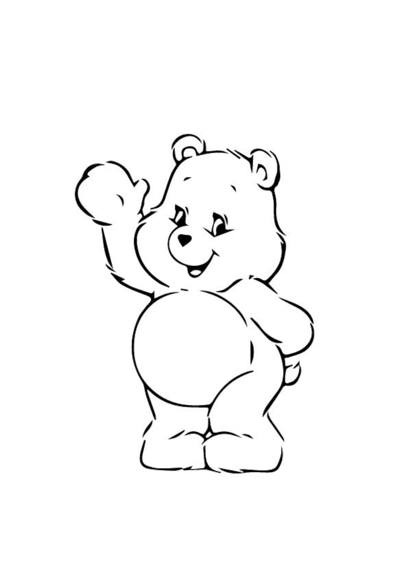 Peut inclure: Un dessin au trait noir et blanc d'un ours en dessin anim&eacute; faisant un signe de la main avec un sourire.