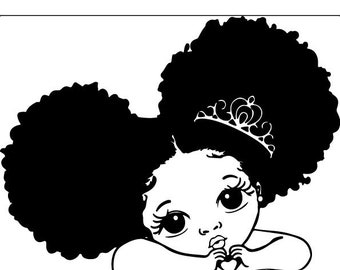 Melanin Princess Peekaboo SVG, African American Clipart (Digital Download)