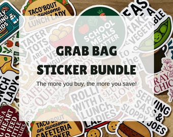 Lunch Lady Sticker Grab Bag | School Nutrition & Cafeteria Worker Stickers | Funny Lunch Humor Pack | The More You Buy, The More You Save!