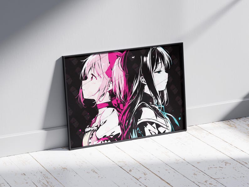 Duality of Fate Fine Art Print Pink and Black Anime Girl Portrait