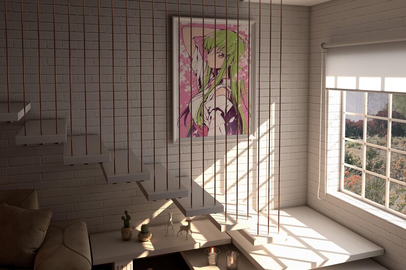 Enigmatic Greenhaired Rebel Fine Art Print Cherry Blossom Anime Wall