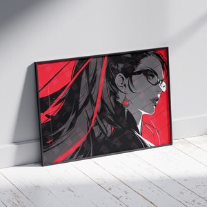 Scarlet Enigma Fine Art Print - Enigmatic Artistic Warrior Woman Print, Dynamic Crimson & Noir Decor, Abstract Fighter Wall Art, Gaming Gift