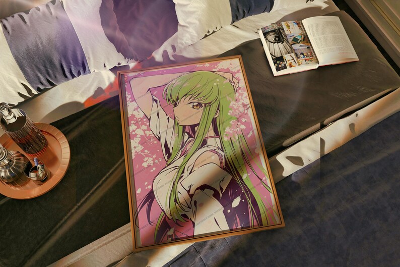 Enigmatic Greenhaired Rebel Fine Art Print Cherry Blossom Anime Wall