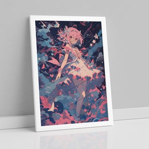 Popular Anime Magical Girl Fine Art Print - Enchanted Guardian Art Canvas, Ready to Hang Home & Bedroom Kawaii Girl Artwork, Gift for Otaku