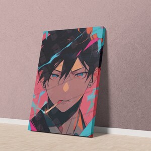 Devil Hunter Anime Fine Art Print Intense Gaze, Dynamic Urban Warrior Rebel Character, Modern Manga-Inspired Wall Decor, Vaporwave Styled 1.25" Canvas Gallery