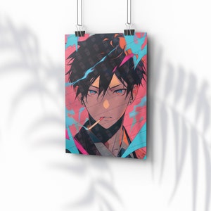 Devil Hunter Anime Fine Art Print Intense Gaze, Dynamic Urban Warrior Rebel Character, Modern Manga-Inspired Wall Decor, Vaporwave Styled Premium Matte Poster