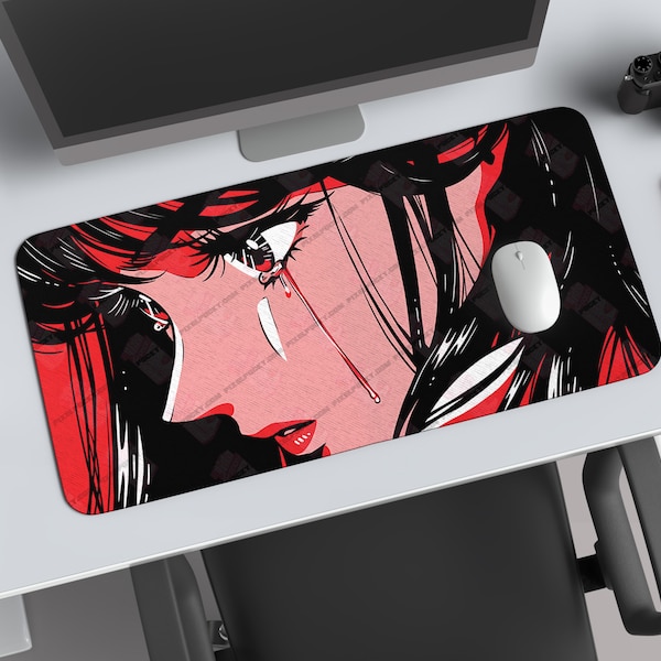 Melancholy Muse Desk Mat - Poignant Anime Girl Mouse Pad, Artistic Sad Girl Office Decor, Emotional Aesthetic Gaming Pad, Ideal Otaku Gift