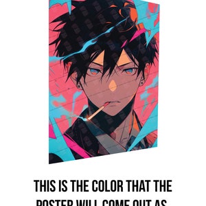 Devil Hunter Anime Fine Art Print Intense Gaze, Dynamic Urban Warrior Rebel Character, Modern Manga-Inspired Wall Decor, Vaporwave Styled image 10