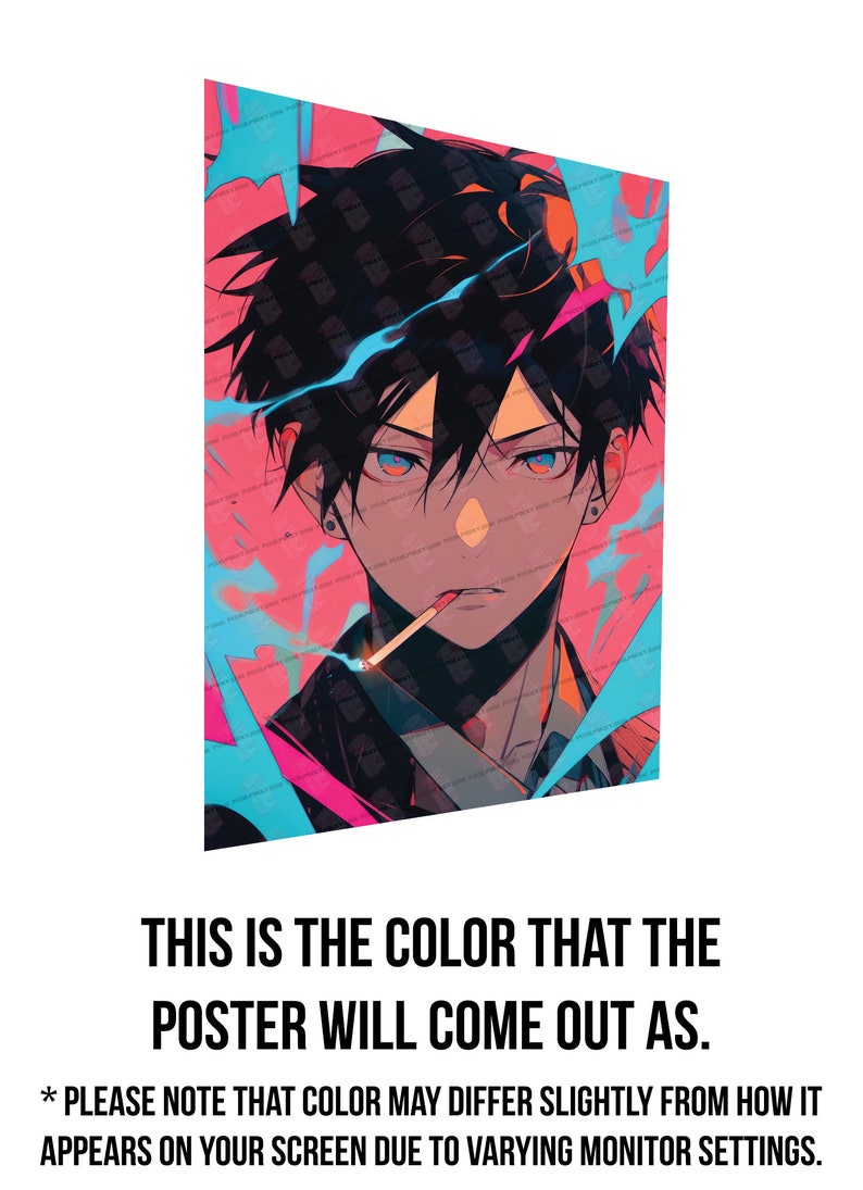 Devil Hunter Anime Fine Art Print Intense Gaze, Dynamic Urban Warrior Rebel Character, Modern Manga-Inspired Wall Decor, Vaporwave Styled image 10