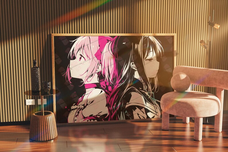Duality of Fate Fine Art Print Pink and Black Anime Girl Portrait