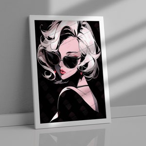 Anime Marilyn Monroe Inspired Art Print, Anime Art Print, Old Hollywood, Anime Poster, Ready to Hang Wall Art, Wall Art Decor, Anime AI Art