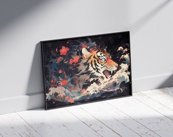 Whiskers Amidst Wildflowers Fine Art Print - Vibrant Nature Inspired Wall Art, Majestic Tiger Home Decor, Floral Bedroom Modern Artwork