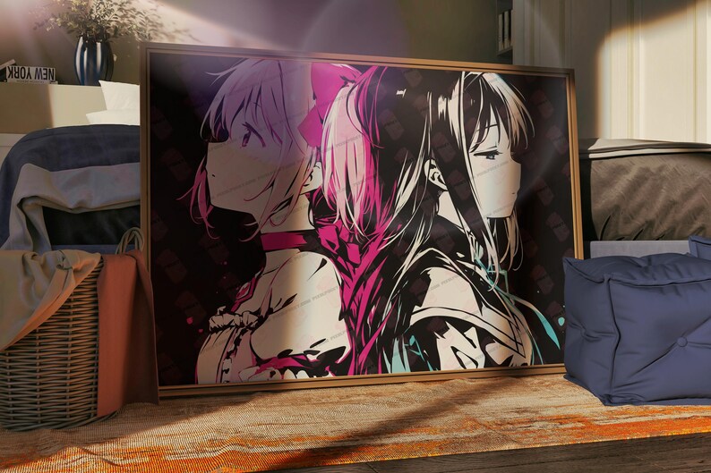 Duality of Fate Fine Art Print Pink and Black Anime Girl Portrait