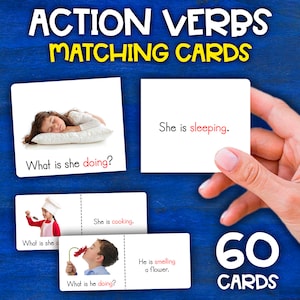Present Continuous Matching Cards Game | Action Verbs Cards Game | ESL ELA TEFL Activity for Kids | Learning Present Continuous