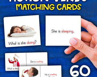 Present Continuous Matching Cards Game | Action Verbs Cards Game | ESL ELA TEFL Activity for Kids | Learning Present Continuous