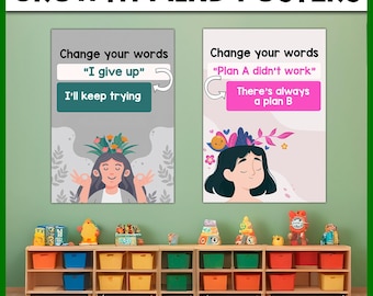 Growth Mindset Posters for Kids | Class Decor Bulletin Board | Growth Mindset Quotes Inspirational Posters for Classroom Decoration