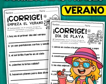 Spanish Writing Activity | Summer Writing Activity | Correct the Sentences