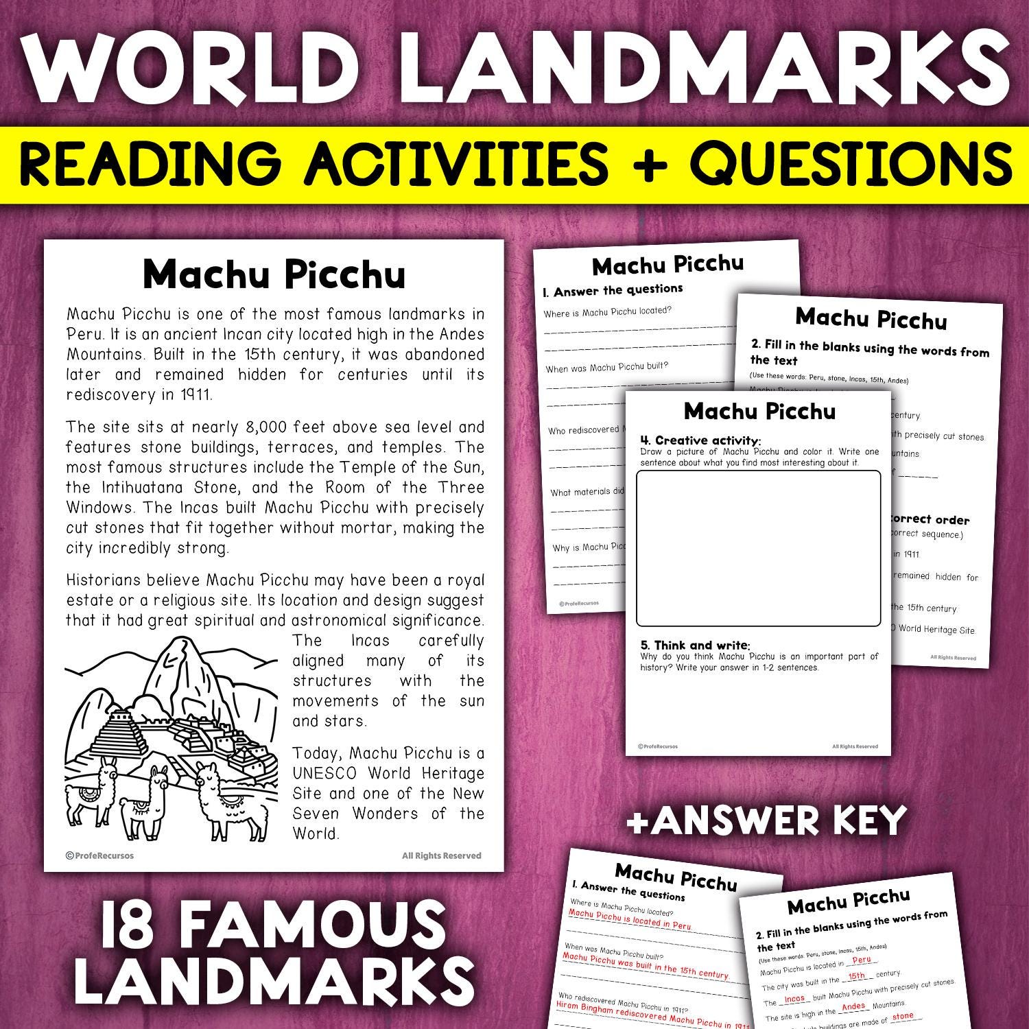 World Famous Landmarks Activities for Children World Landmarks Activities Landmarks Reading Comprehension Activities and Questions Landmarks